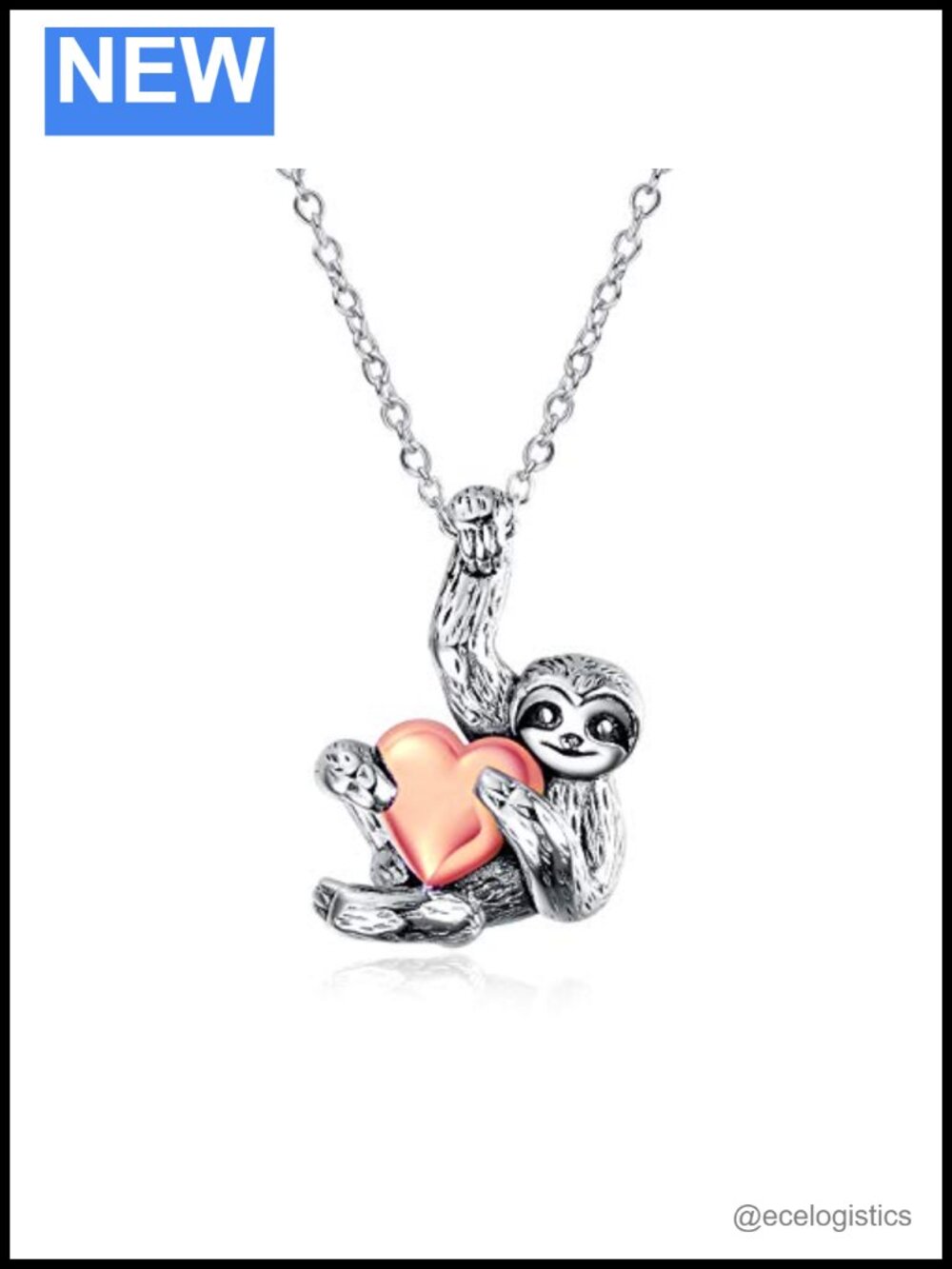 Sterling Silver Sloth Necklace Heart Pendant Adjustable Chain Jewelry Gift